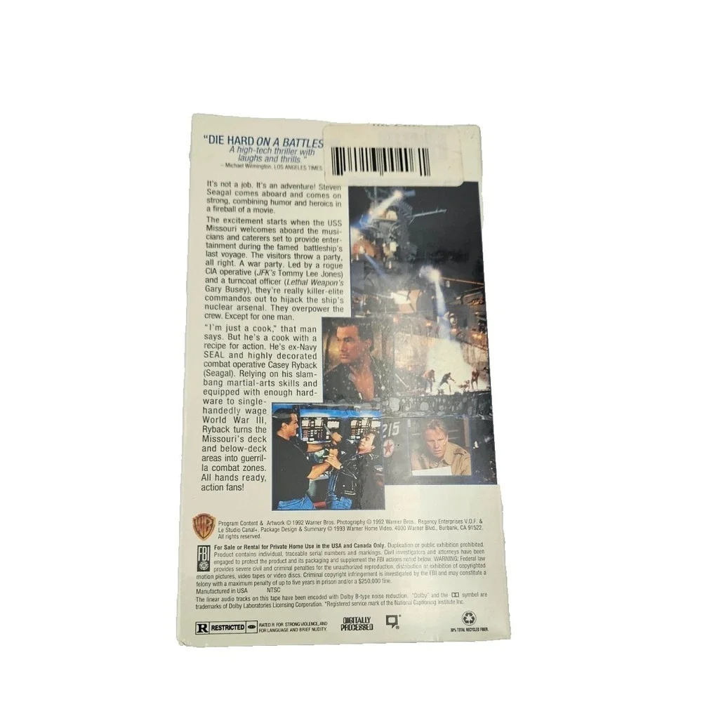 Under Siege VHS Steven Seagal Action Thriller Warner Bros Vintage Tape